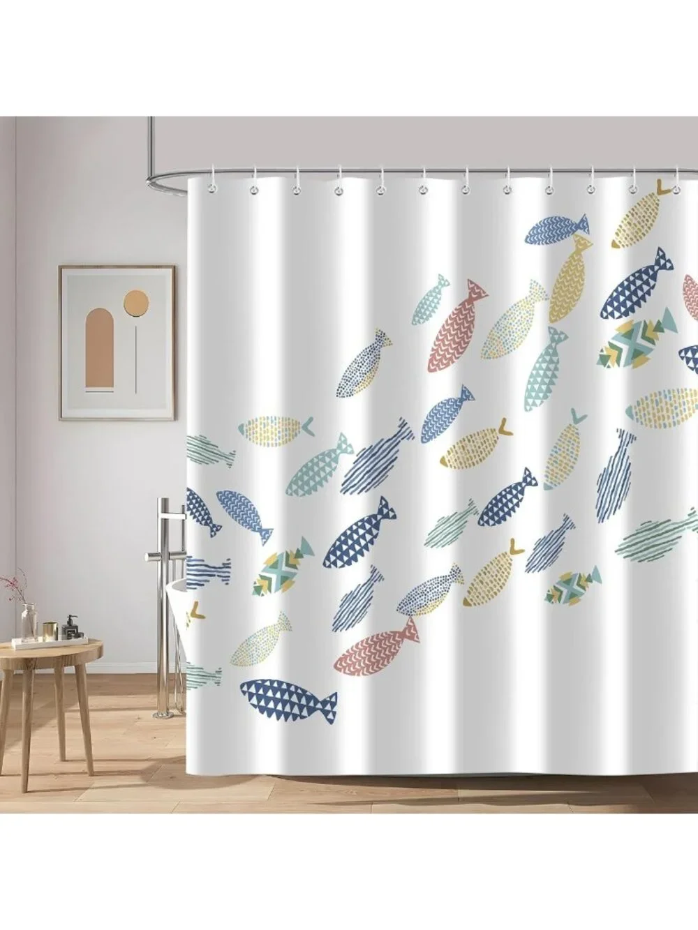 Colorful Ocean Fish Shower Curtain - Waterproof, Washable, Minimalist Bathroom